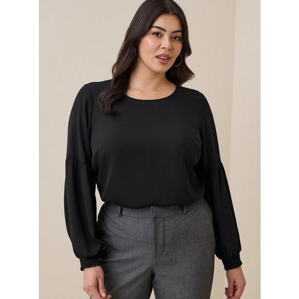 NWT Torrid Top Georgette Blouson Sleeve Keyhole Back Blouse Black Womens Size 1X